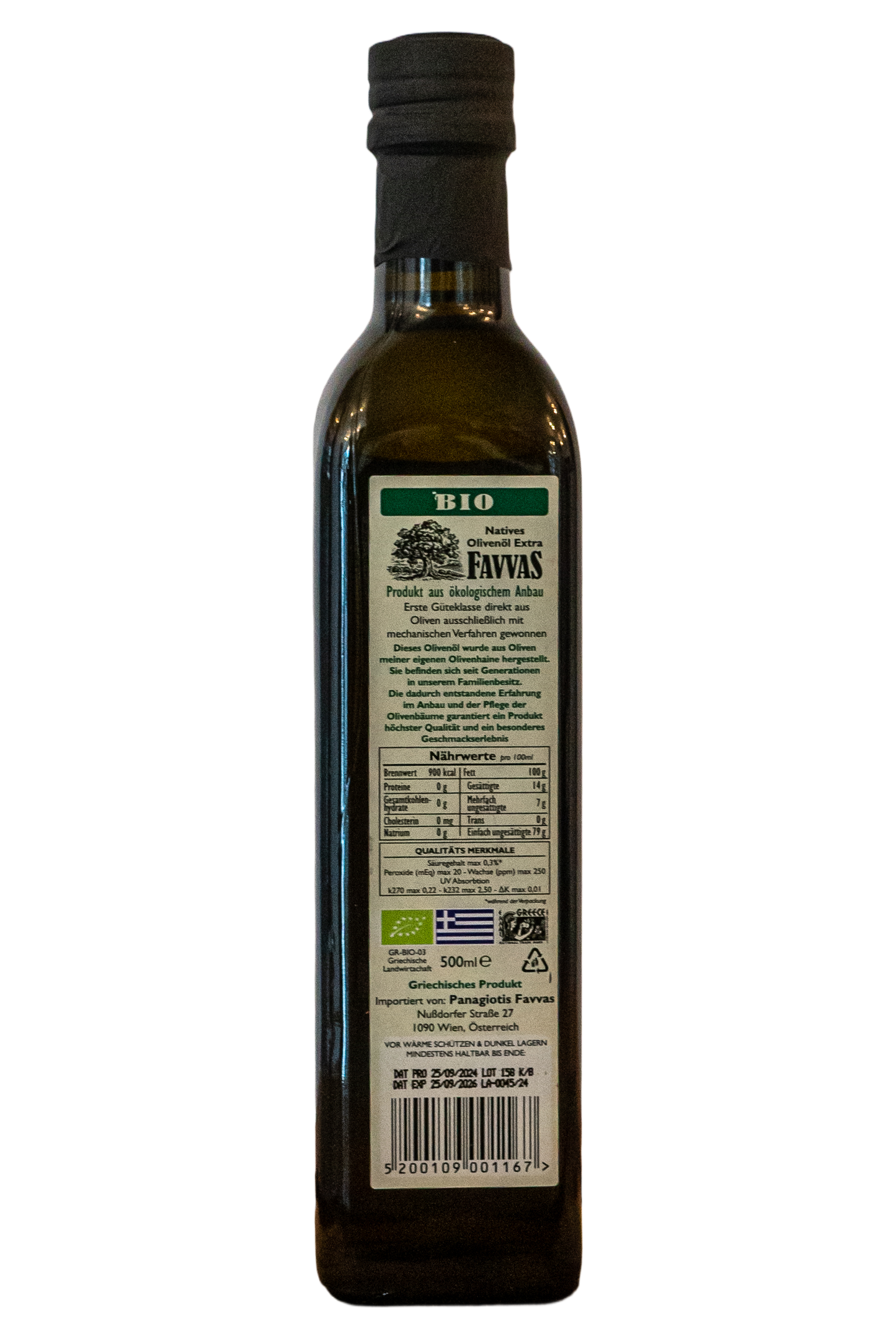 Natives Bio Olivenöl Extra 0,5l Favvas