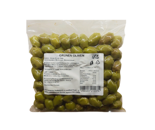 Grüne Oliven 500g vakuumiert Latrovalis